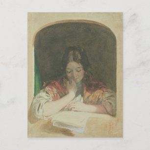 Girl Reading at a Window, 19th century Postcard