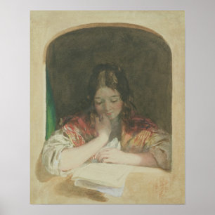 Girl Reading at a Window, 19th century Poster