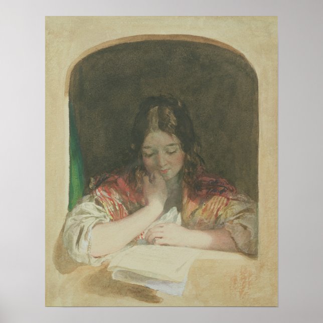 Girl Reading at a Window, 19th century Poster (Front)