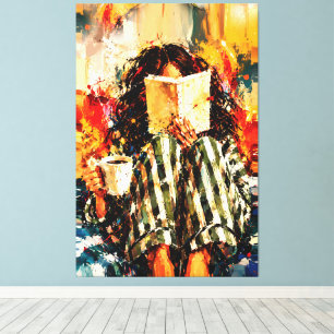 Girl Reading Book Cosy Painting Art Canvas Print