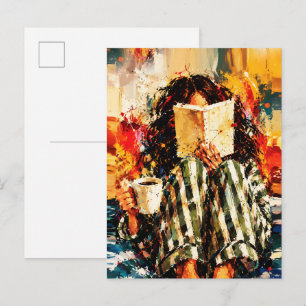 Girl Reading Book Cosy Painting Art Postcard