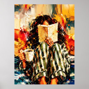 Girl Reading Book Cosy Painting Art Poster