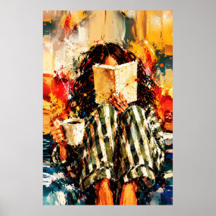 Girl Reading Book Cosy Painting Art Poster