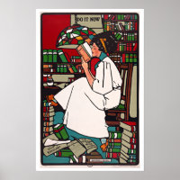Girl Reading Book in Library Vintage Literacy