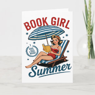 Girl Reading Book Summer Funny Beach Vacation For  Card