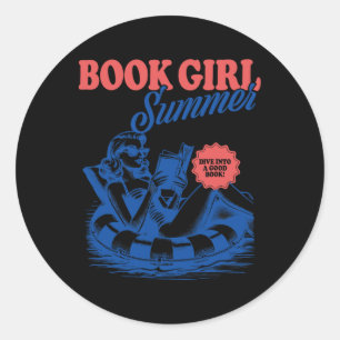 Girl Reading Book Summer Funny Beach Vacation For Classic Round Sticker