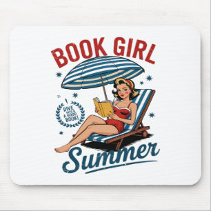 Girl Reading Book Summer Funny Beach Vacation For Mouse Mat