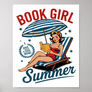 Girl Reading Book Summer Funny Beach Vacation For  Poster