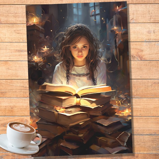 Girl Reading Books 1 Decoupage Paper (Creator Uploaded)