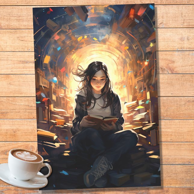 Girl Reading Books 2 Decoupage Paper (Creator Uploaded)