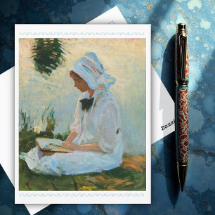 Girl reading by a stream, Sargent 1888 Postcard