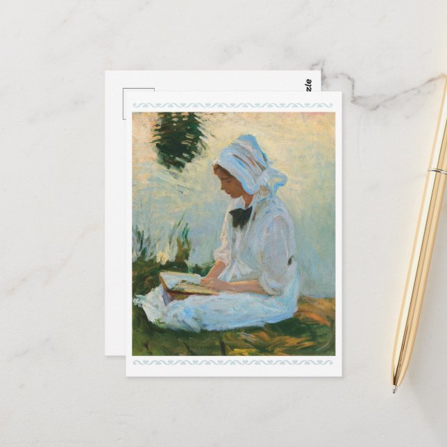 Girl reading by a stream, Sargent 1888  Postcard (Front/Back In Situ)