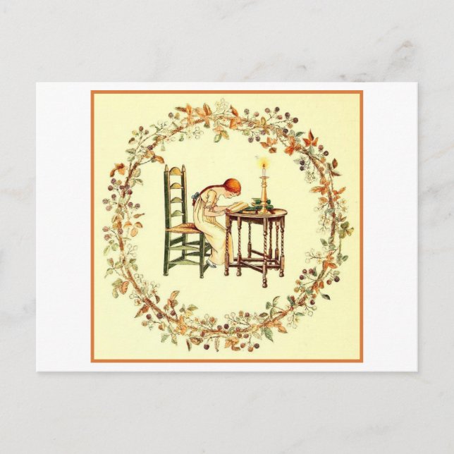 Girl Reading by Candlelight Postcard (Front)