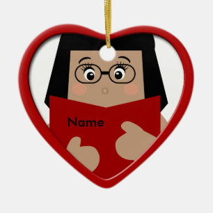 Girl Reading Christmas Heart Ornament 1