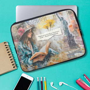 Girl Reading Collage Style Laptop Sleeve