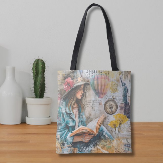 Girl Reading Collage Style Tote Bag (Creator Uploaded)