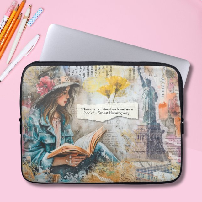 Girl Reading Customisable Quote Laptop Sleeve (Creator Uploaded)