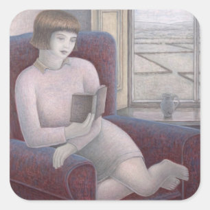 Girl Reading in Armchair 2009 Square Sticker