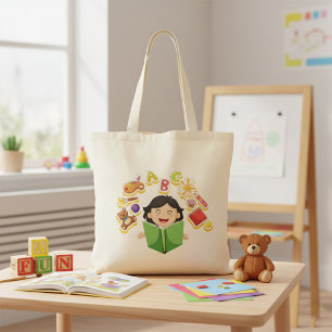 Girl Reading Learning ABC Letters and Toys Tote Bag