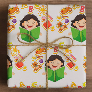 Girl Reading Learning ABC Letters and Toys Wrapping Paper