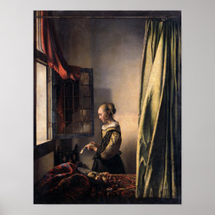 Girl Reading Letter at Open Window by Vermeer Poster
