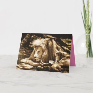 Girl Reading With Lion Greeting Card