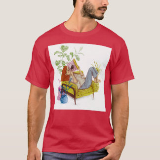 Girl reading with plants Pencil drawing T-Shirt