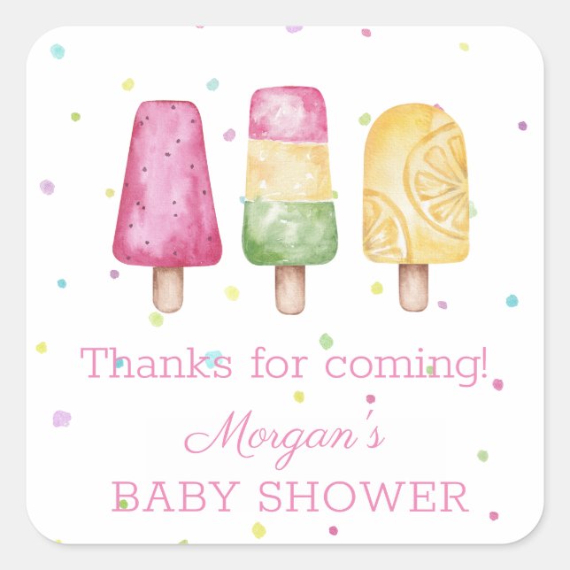 Girl Ready to Pop Summer Baby Shower Favours Square Sticker (Front)