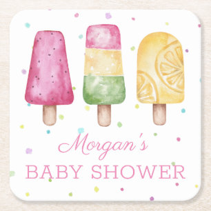 Girl Ready to Pop Summer Baby Shower Square Paper Coaster