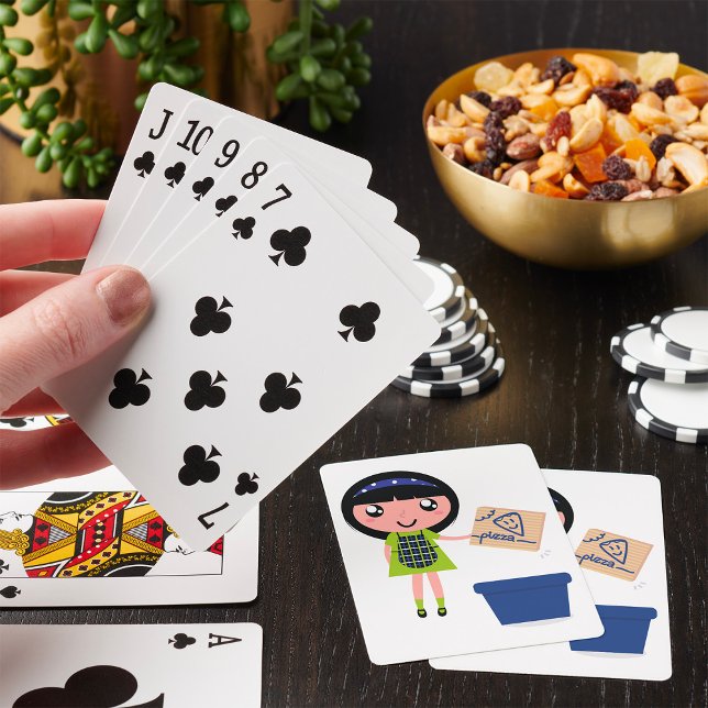 Girl Recycling Pizza Box Fun Eco-Friendly  Playing Cards (Creator Uploaded)