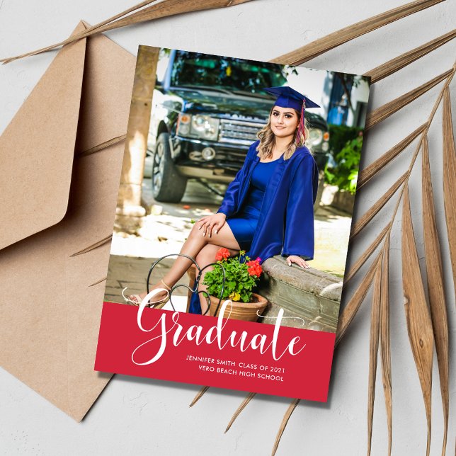 Girl Red Photo High School Graduation Party  Announcement (Creator Uploaded)