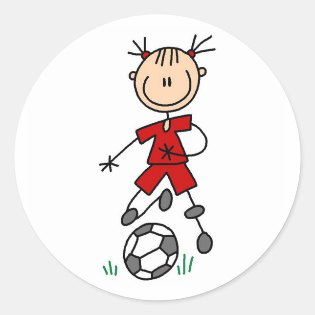 Girl Red Soccer Uniform Classic Round Sticker (Front)