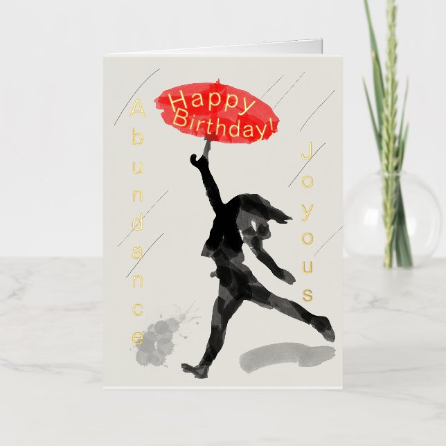Girl Red Umbrella Foil Birthday Card Personalise (Front)