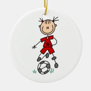 Girl Red Uniform Stick Figure Soccer Player Gifts Ceramic Tree Decoration