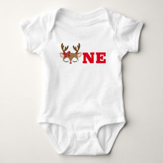 Girl Reindeer First Birthday Top Bodysuit