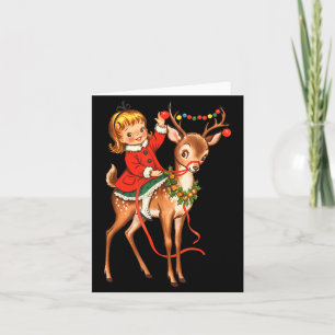 Girl Reindeer Retro 1950s Vintage Christmas Women  Card