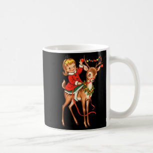 Girl Reindeer Retro 1950s Vintage Christmas Women  Coffee Mug
