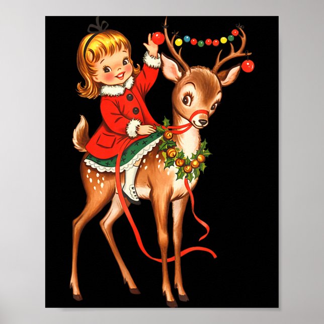 Girl Reindeer Retro 1950s Vintage Christmas Women  Poster (Front)