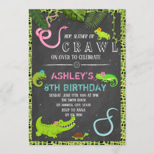 Girl reptile birthday party invitation