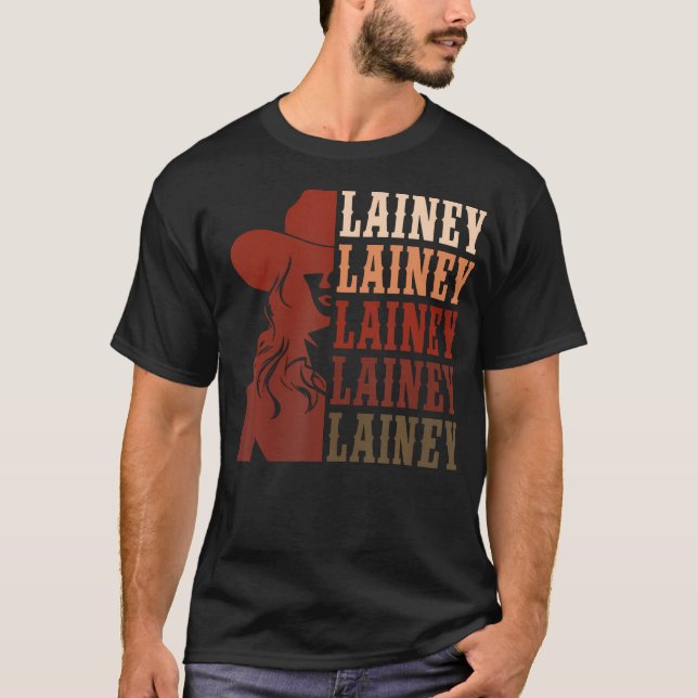 Girl Retro First Name Lainey Personalised Cowgirl  T-Shirt (Front)