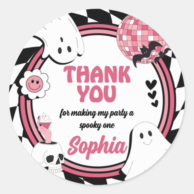 Girl Retro Ghost Halloween Birthday Classic Round Sticker (Front)
