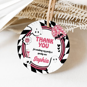 Girl Retro Ghost Halloween Birthday Round Favour Tags