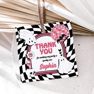 Girl Retro Ghost Halloween Birthday Square Favour Tags