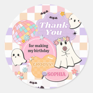 Girl Retro Groovy Little Boo Birthday Party Classic Round Sticker