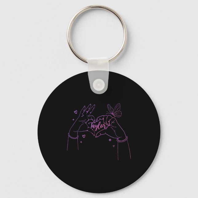Girl Retro I Love Taylor First Name D Groovy 80's  Key Ring (Front)