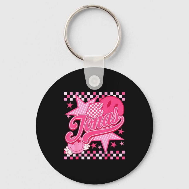 Girl Retro Jonas Groovy Flower First Name D 80's  Key Ring (Front)
