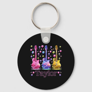 Girl Retro Taylor First Name Personalised Groovy 8 Key Ring