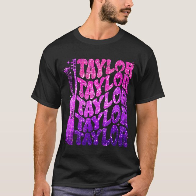 Girl Retro Taylor First Name Personalised Groovy 8 T-Shirt (Front)
