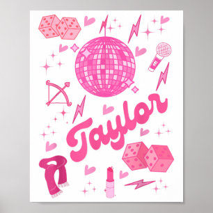 Girl Retro Taylor First Name Personalised Groovy B Poster