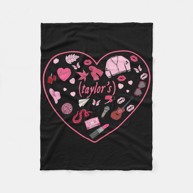 Girl Retro Taylor First Name Personalized Valentin Fleece Blanket (Front)